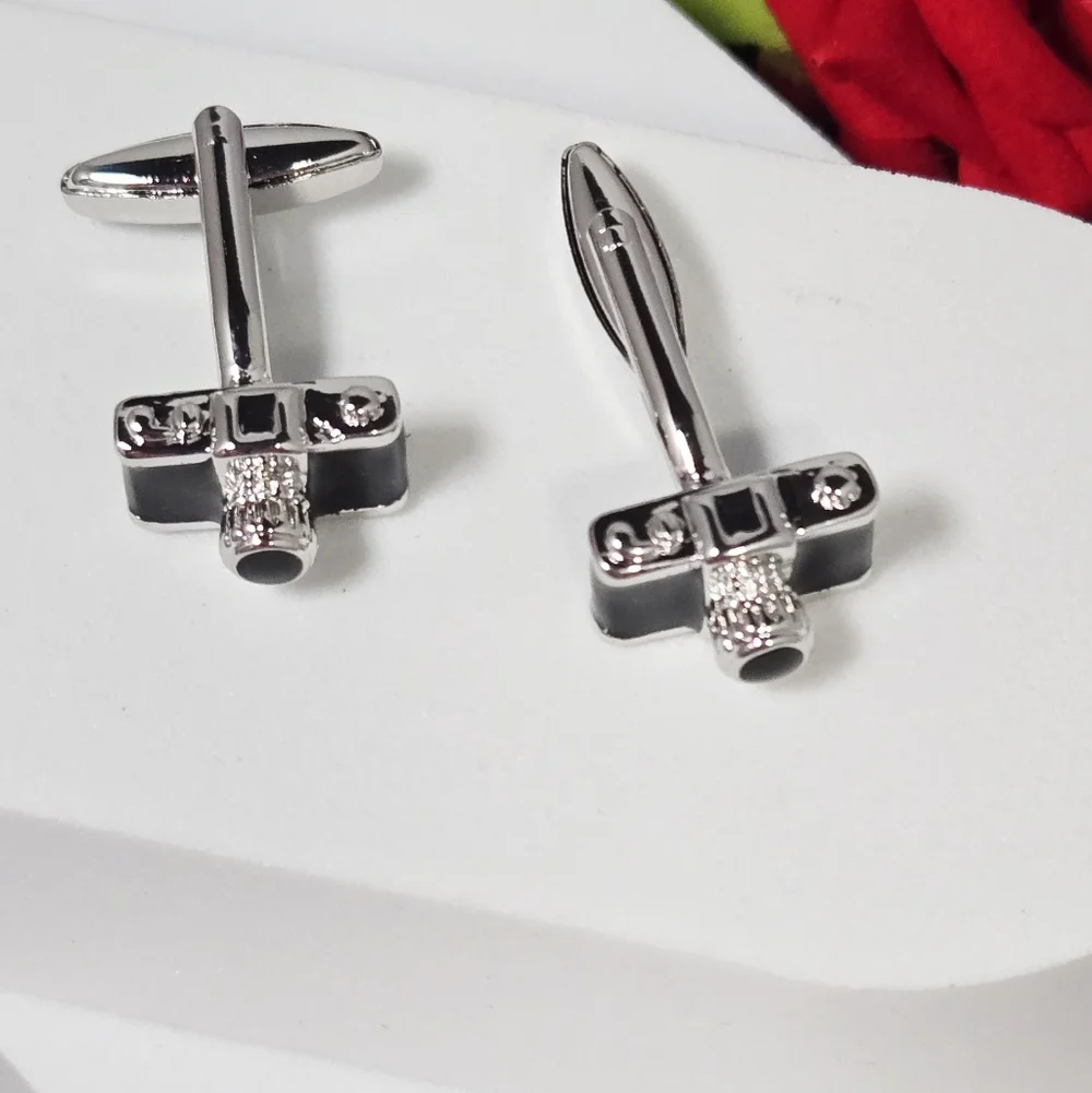 Black Camera Men’s Novelty French Cufflinks Silver Plated Bullet Back Gift
